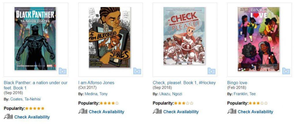 Sample listing from Black Creators in Comics from Novelist Plus.